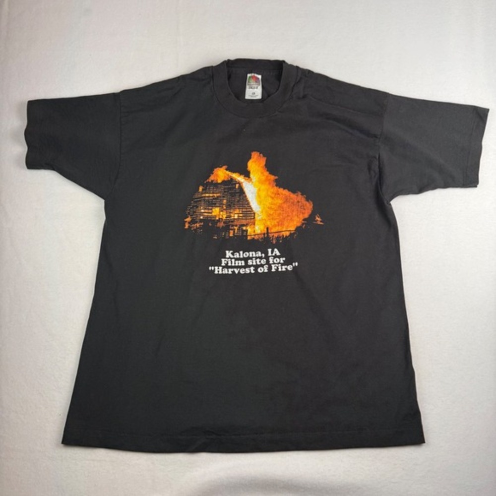 Vintage Fruit of the Loom Harvest of Fire Movie Promo T-Shirt Kalona IA Black XL